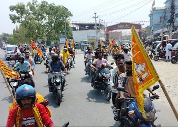 हनुमान जन्माेत्सवकाे अवसरमा निकालियाे माेटरसाईकल र्याली