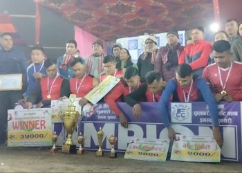 दाेश्राे रात्रिकालिन मेयर कप भलिबलमा नेपाल प्रहरी विशेष सुरक्षा गण दुहबी विजय